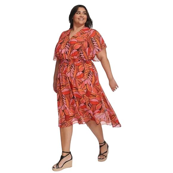 DKNY Women’s Plus Size Printed Smocked Fit & Flare Dress 18W - Picture 2 of 4